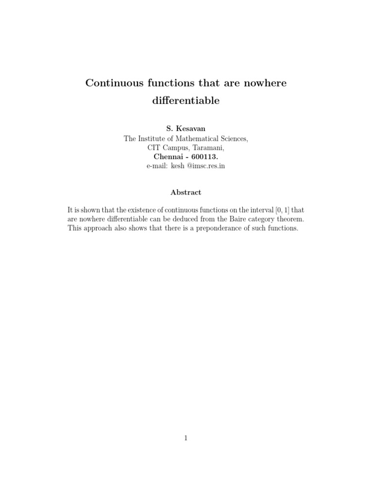 Nowhere Differentiable Continuous Functions | PDF | Continuous Function ...