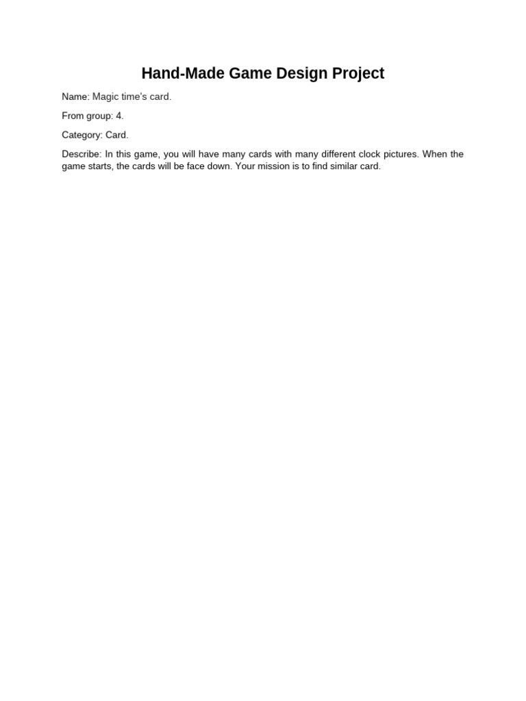 GROUP 4 - Hand-Made Game Design Project Idea | PDF
