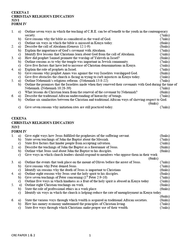 CRE Exam Questions and Insights 2020 | PDF | Jesus | Elijah