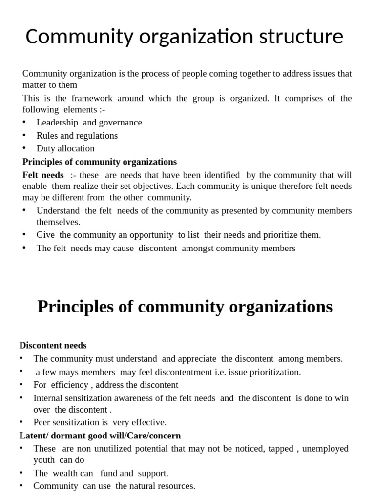Community Organization Framework Overview | PDF | Community | Leadership