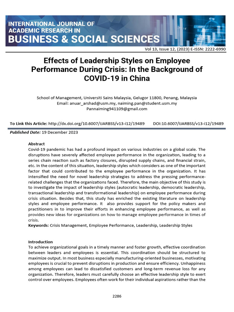 Leadership Styles Impact on Performance | PDF | Leadership ...