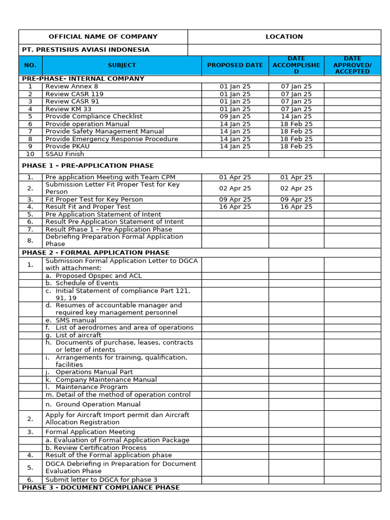 ROC Certification Schedule for PT. PAI | PDF | Aviation