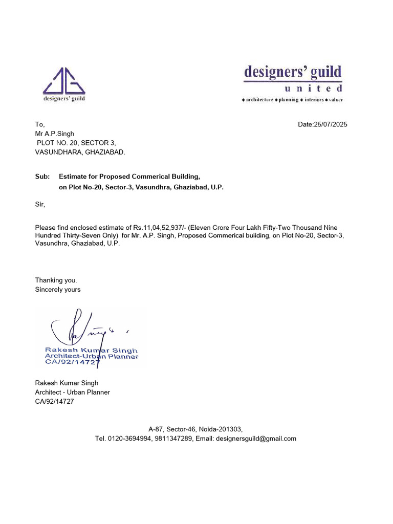 Estimate For Plot No-20, Sector-3, Vasundhra, Ghaziabad, U.P. | PDF ...