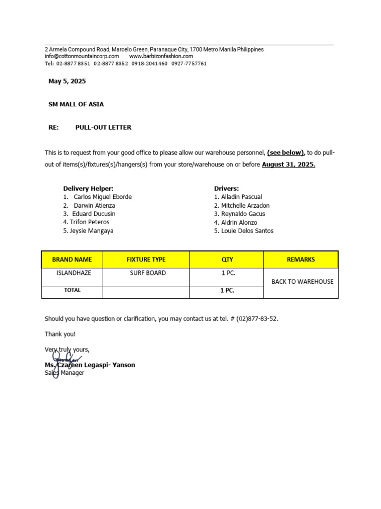 Pull-Out Request from Armela Compound | PDF