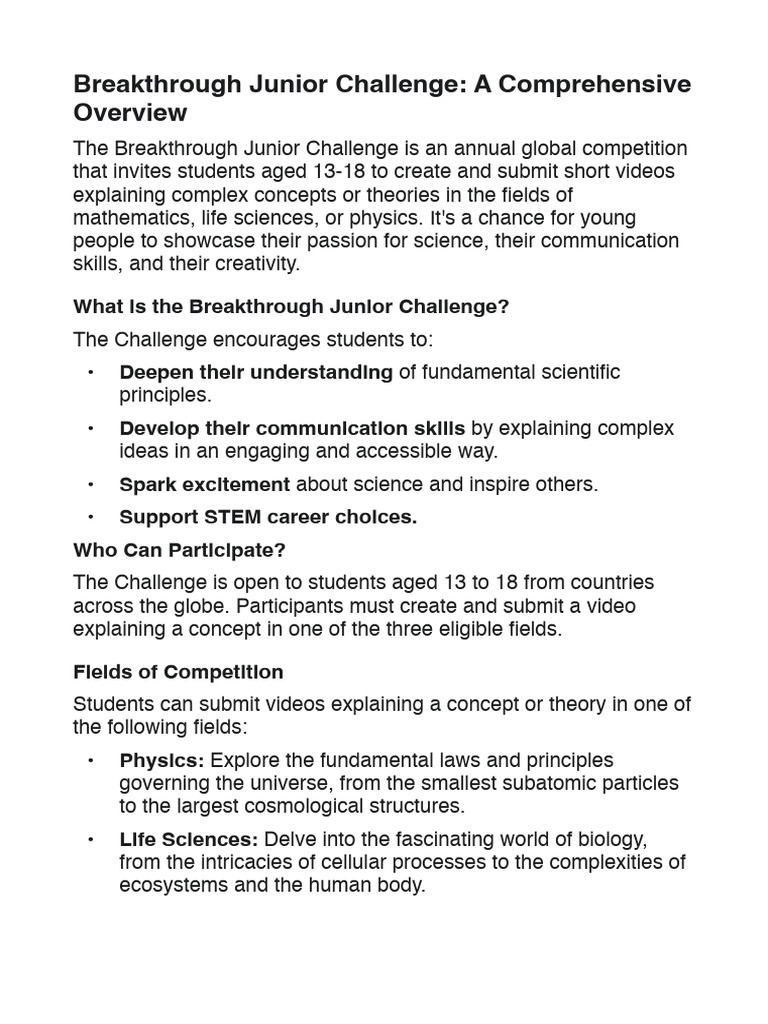 Breakthrough Junior Challenge 2025 Overview | PDF | Science | Physics