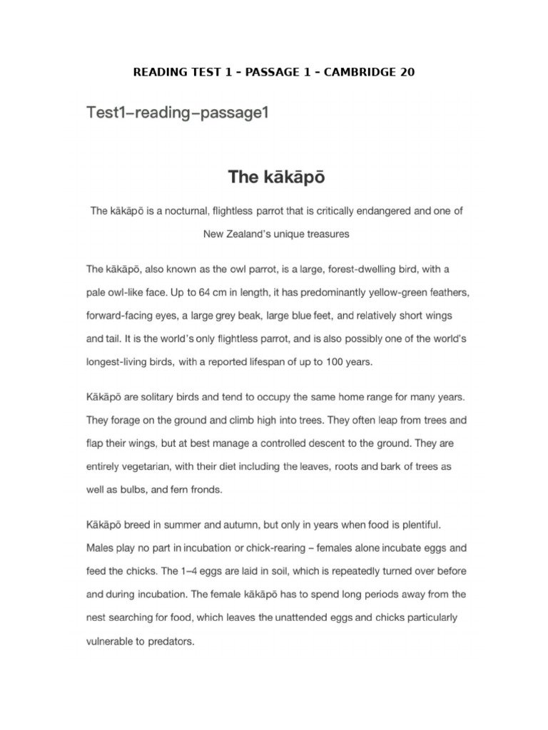 Cam 20 Reading Test 1 Passage 1 | PDF