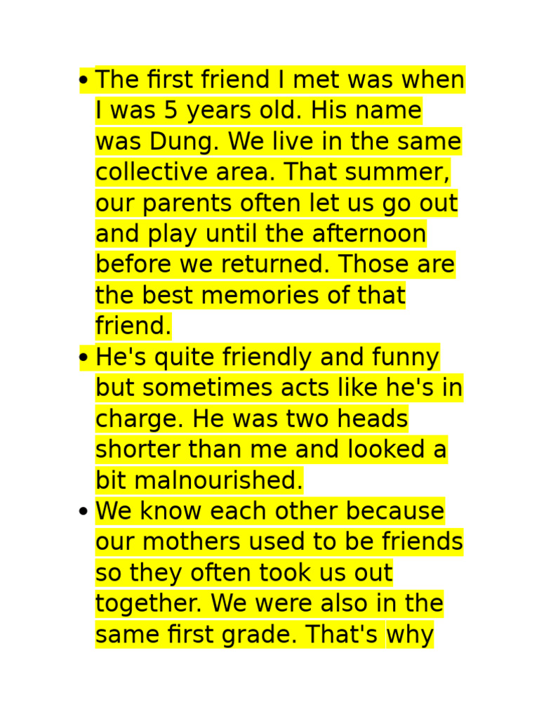 The First Friend I Met Was When I Was 5 Years Old | PDF
