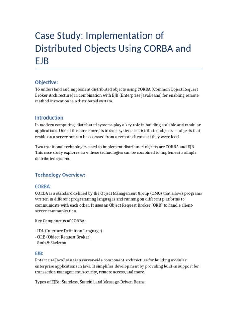 CORBA and EJB for Distributed Objects | PDF | Common Object Request ...