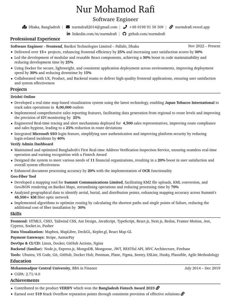 Software Engineer Resume - Nur Mohamod Rafi | PDF | Computing ...