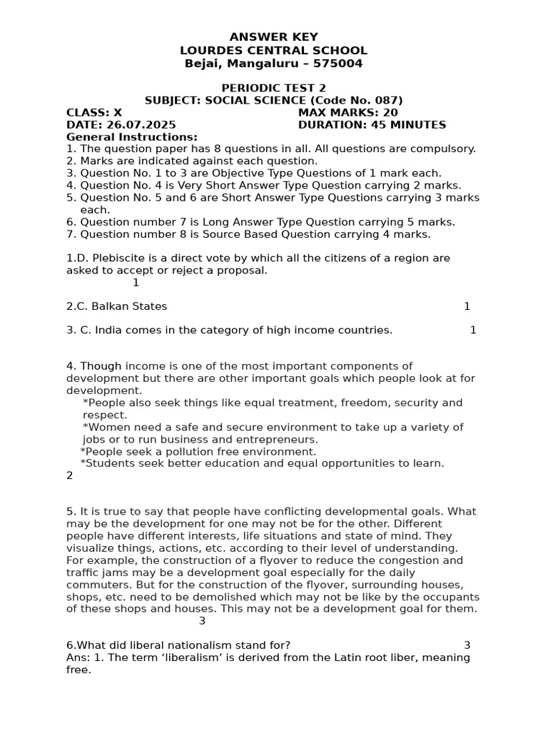 Answer Key Social Pt2 Class X July 2025 | PDF | Greece | Nationalism