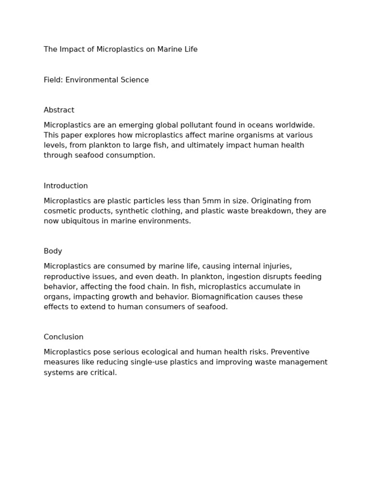 The Impact of Microplastics On Marine Life | PDF