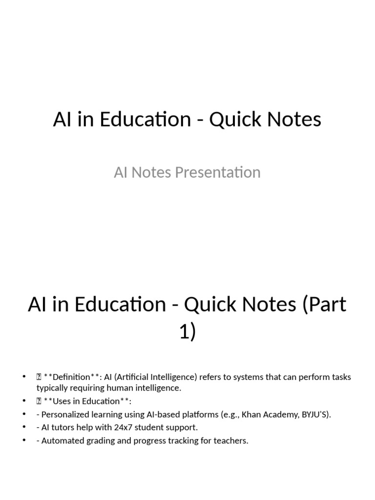 AI in Education - Quick Notes | PDF