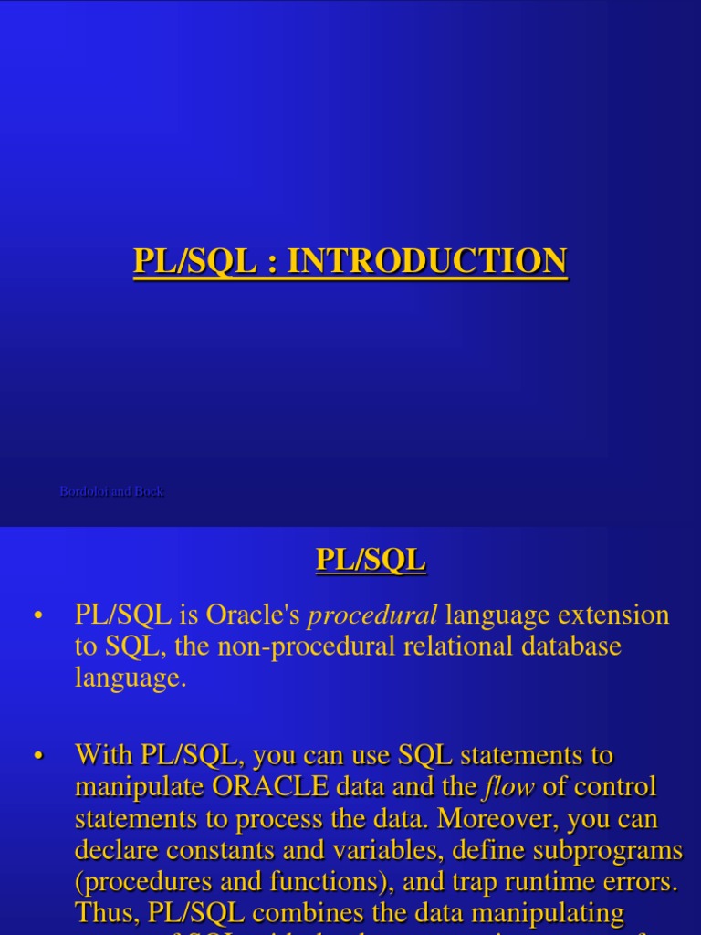 PLSQL Introduction | PDF | Pl/Sql | Sql