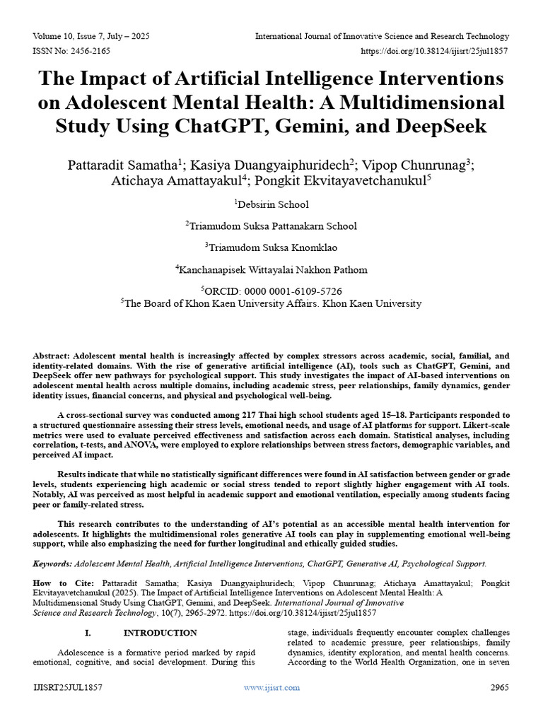 AI's Role in Adolescent Mental Health | PDF | Artificial Intelligence ...