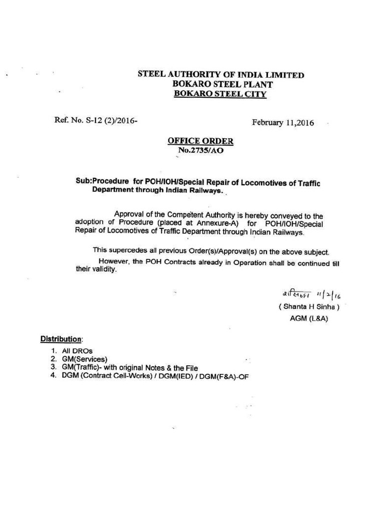Office Order For POHand IOH 2735 | PDF