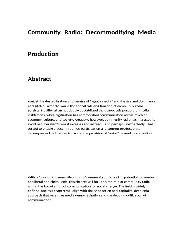 Community Radio Decommodifying Media Production | PDF | Capitalism ...