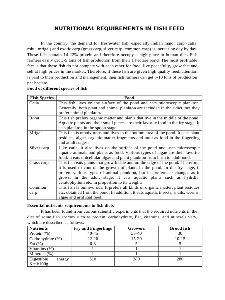 Fish Feed Nutritional Requirements Guide | PDF | Pond | Foods
