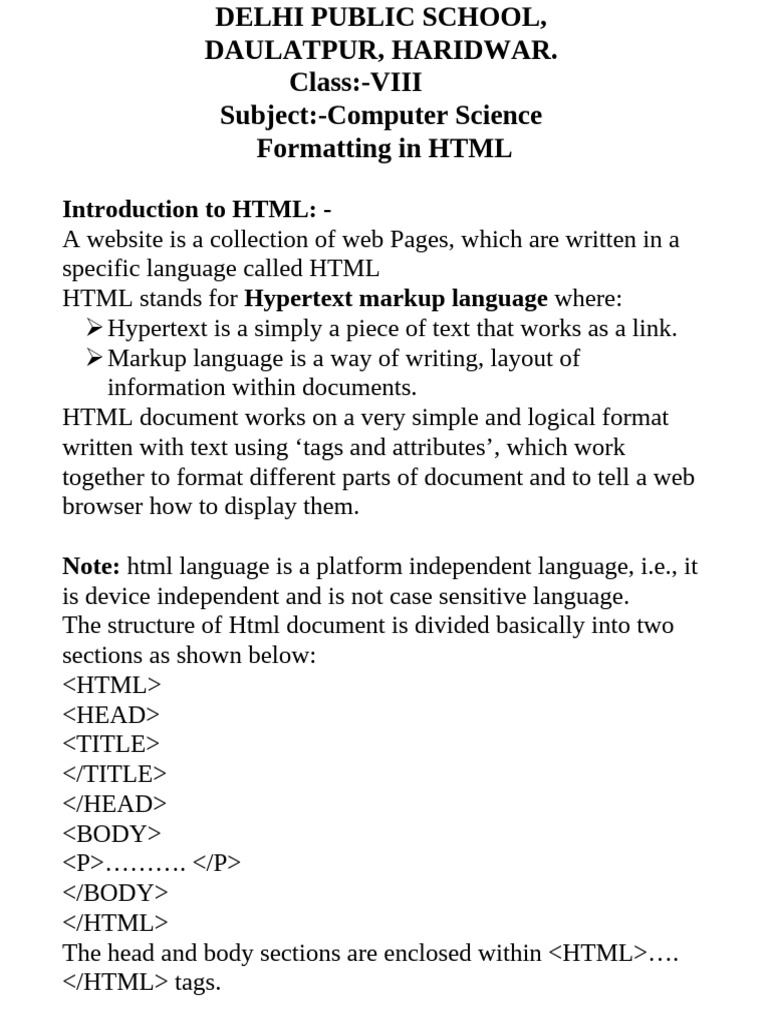 class8RevisionofHTML | PDF | Html | Typefaces