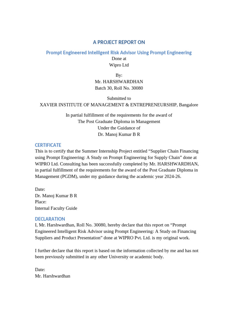 Prompt Engineered Intelligent Risk Advisor Report | PDF | Data | Computing