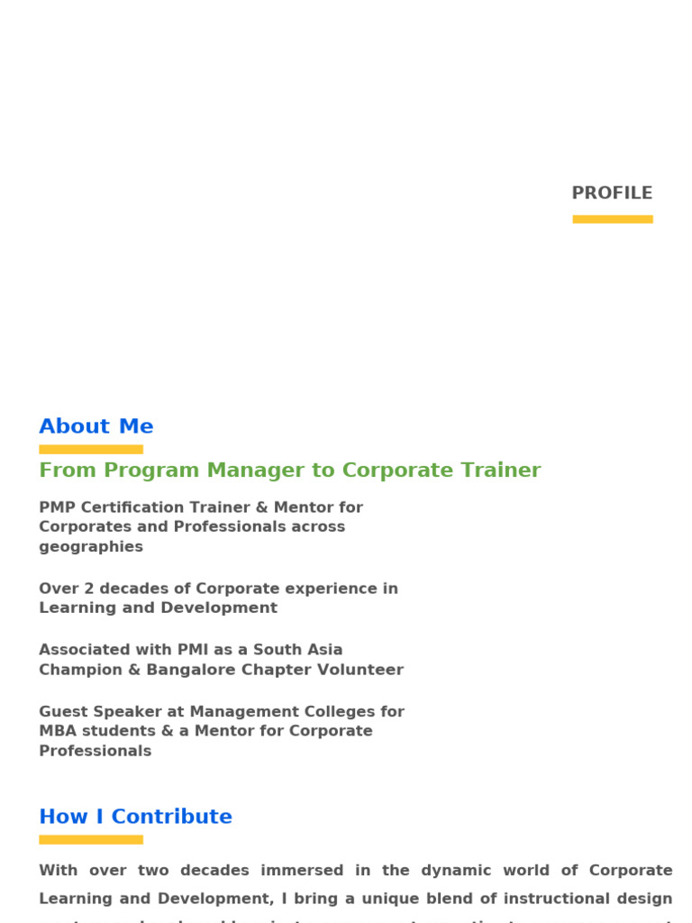PMP Trainer Profile and Expertise | PDF | Project Management | Project ...
