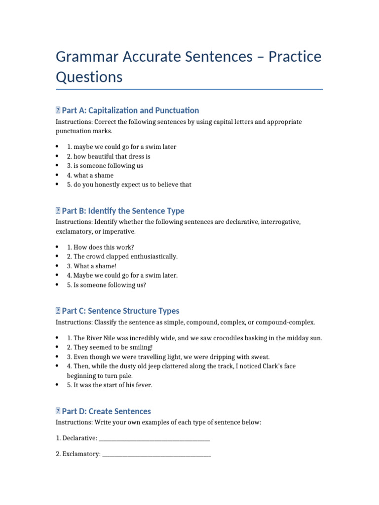 Grammar Accurate Sentences Questions | PDF