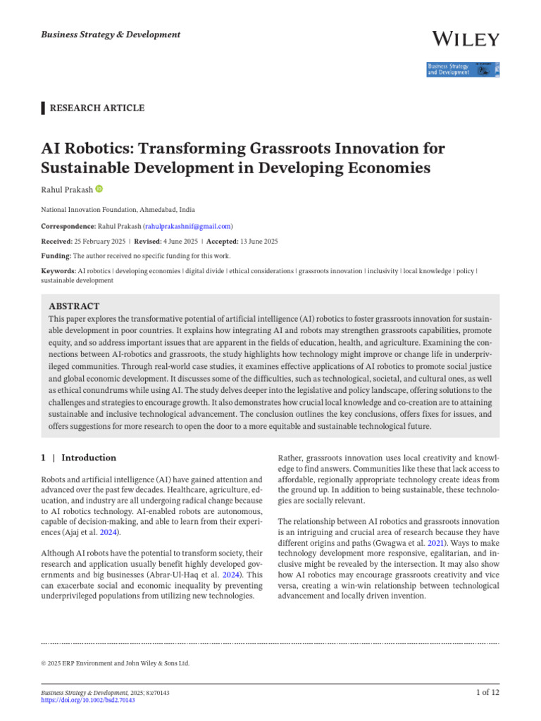 AI Robotics for Grassroots Innovation | PDF | Intelligence (AI ...