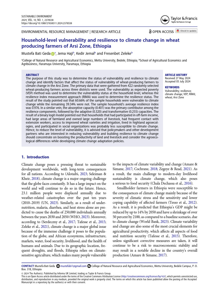 Climate Change Resilience in Ethiopian Wheat Farmers | PDF | Climate ...