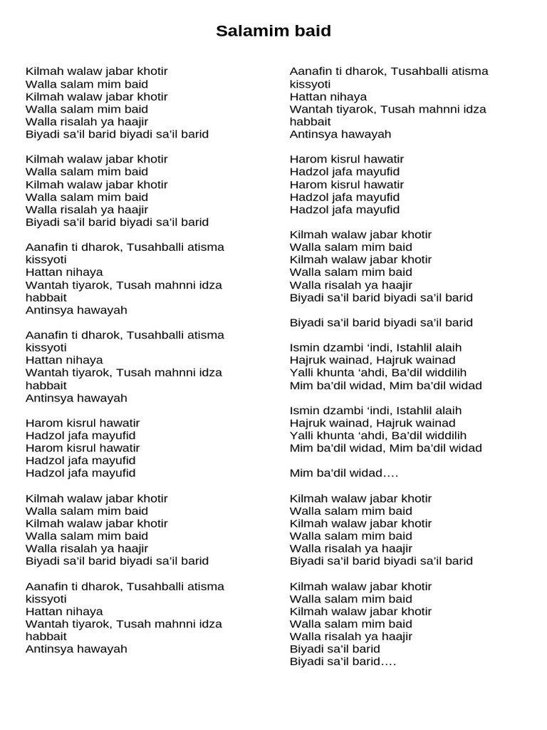 Lirik Lagu Salam Mim Baid | PDF