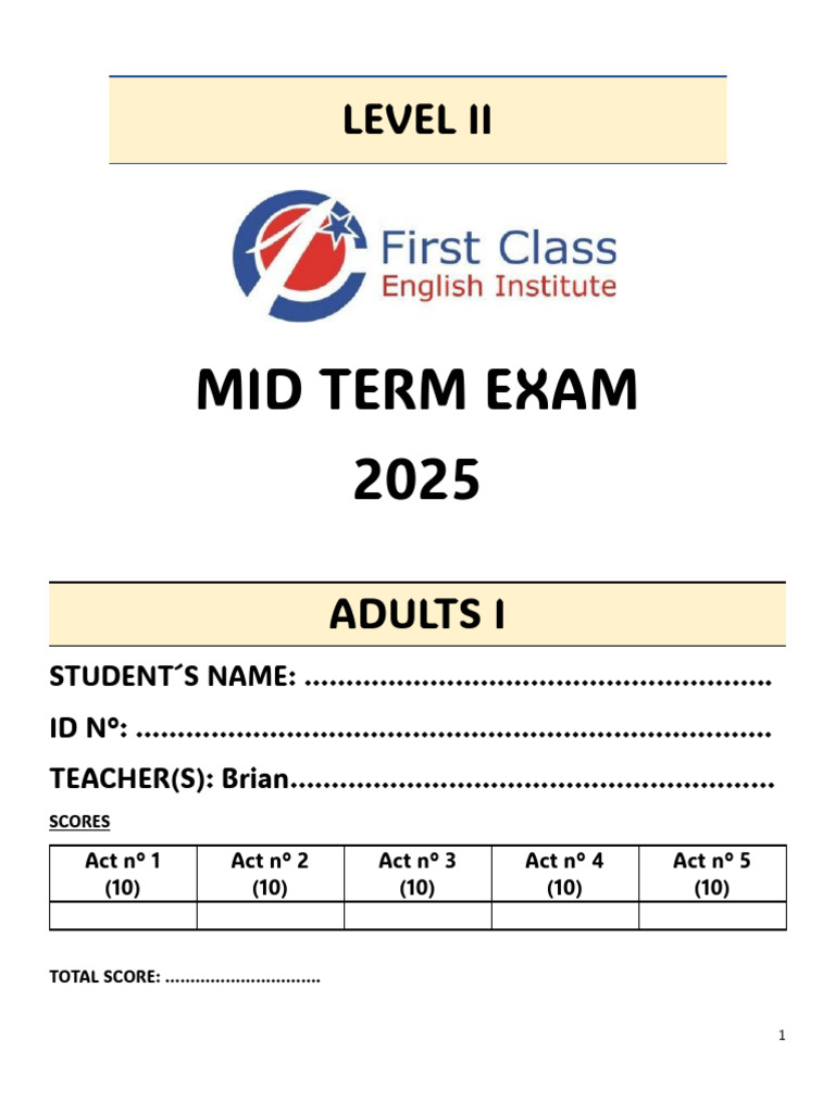 Level II Midterm Exam 2025 for Adults | PDF