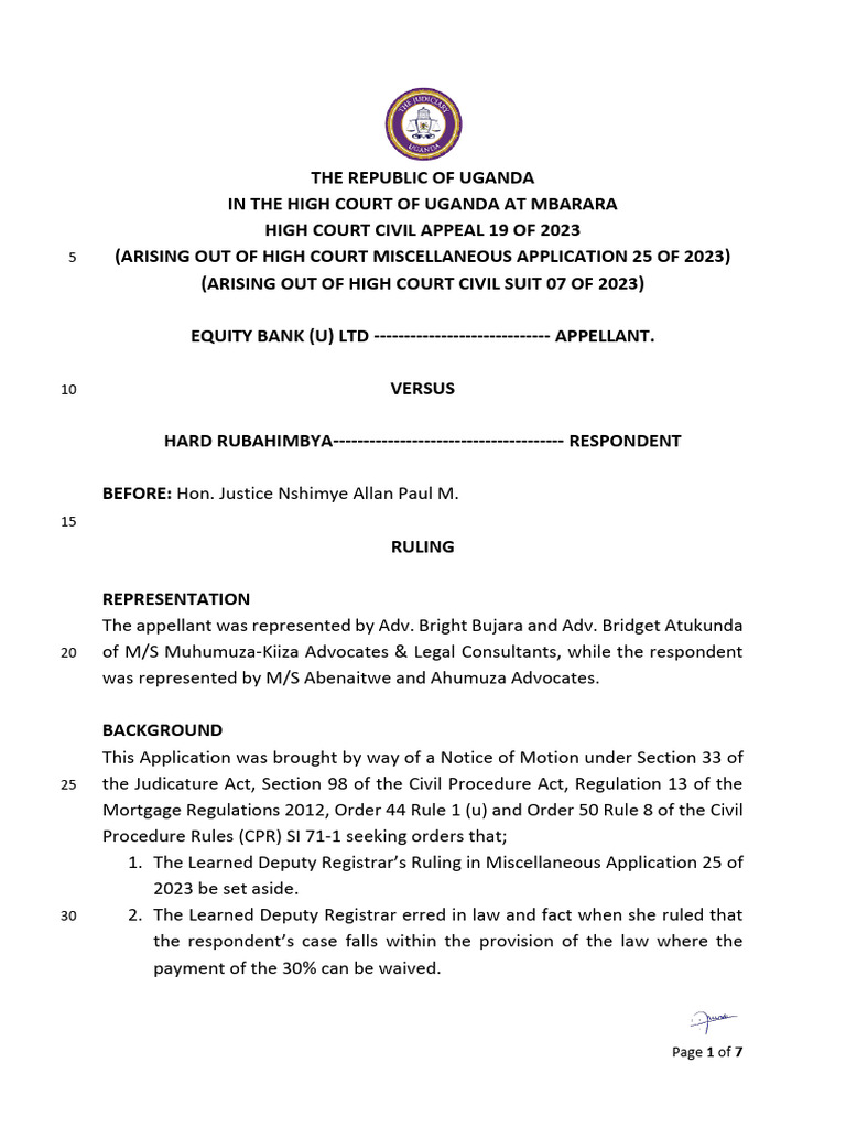 Uganda High Court Appeal Ruling 2023 | PDF | Mortgage Law | Mortgages