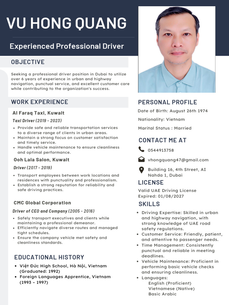 Professional Driver Resume for Kuwait | PDF | Land Transport | Vehicles