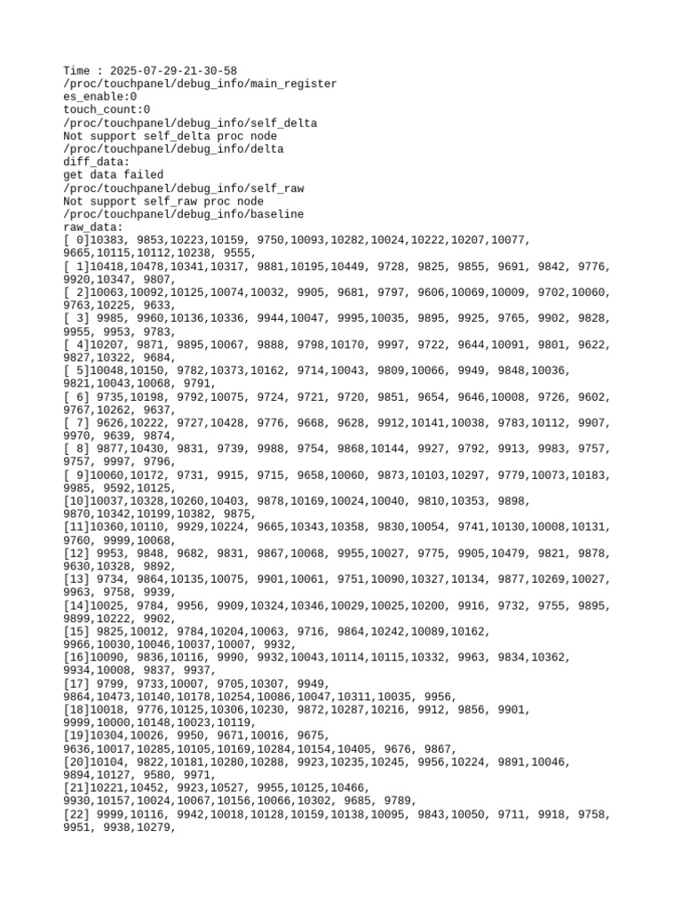 Touchpanel Debug Info Report | PDF | Data | Computer Data