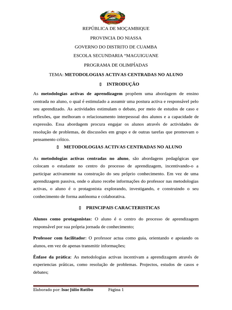 Metodologias Ativas na Educação | PDF | Aprendizado | Pedagogia