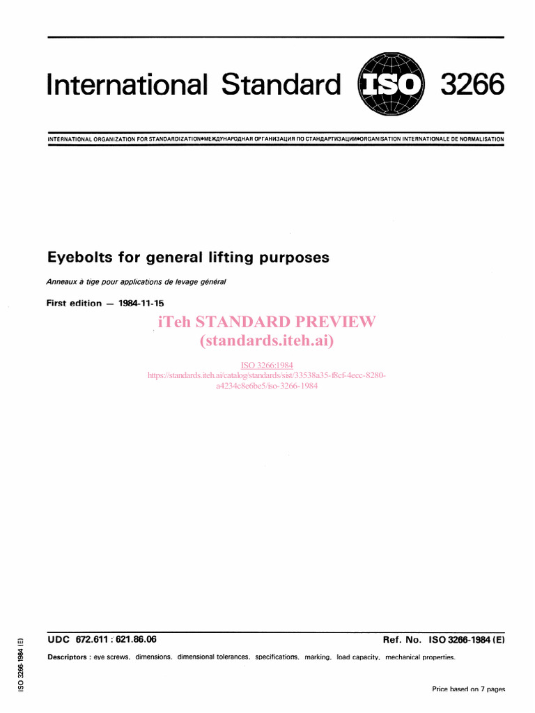 ISO 3266: Eyebolts for Lifting | PDF | International Organization For ...