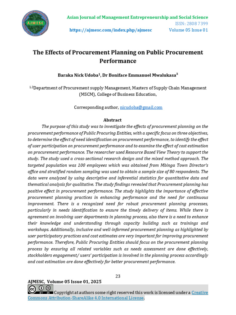Impact of Procurement Planning on Performance | PDF | Statistics ...