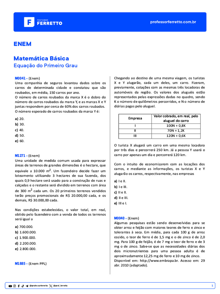 Questões de Matemática para ENEM 2023 | PDF | Juros | Publicidade