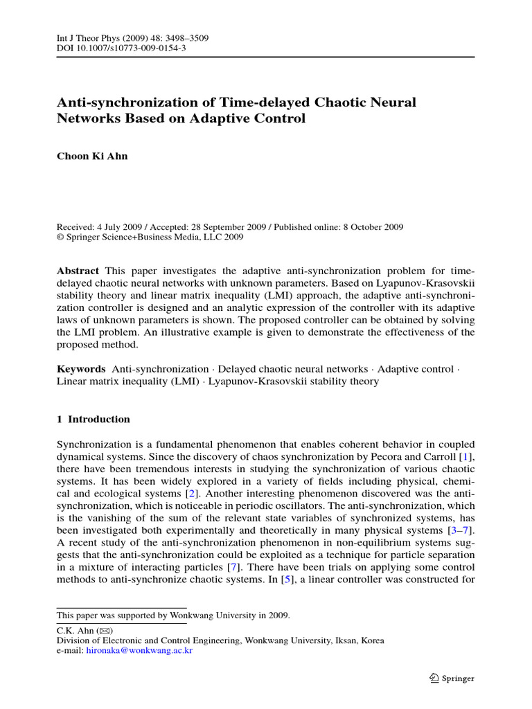 s10773-009-0154-3 | PDF | Chaos Theory | Nonlinear System