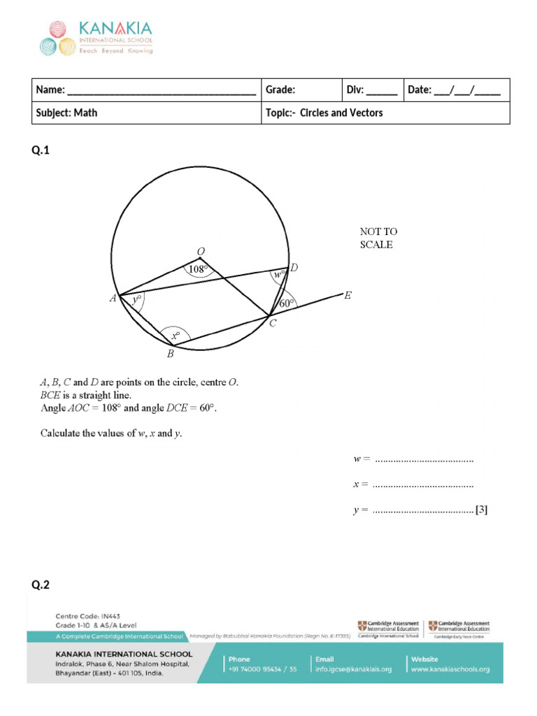 Math Worksheet: Circles & Vectors | PDF