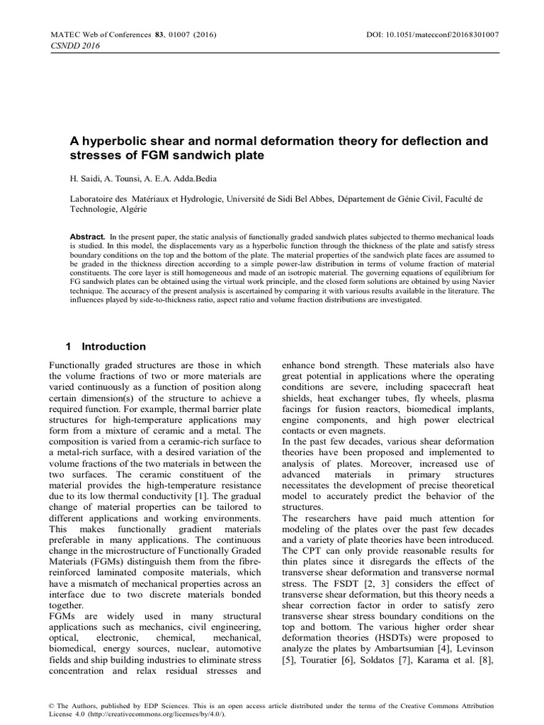 A Hyperbolic Shear and Normal Deformation Theory For Deflection and ...