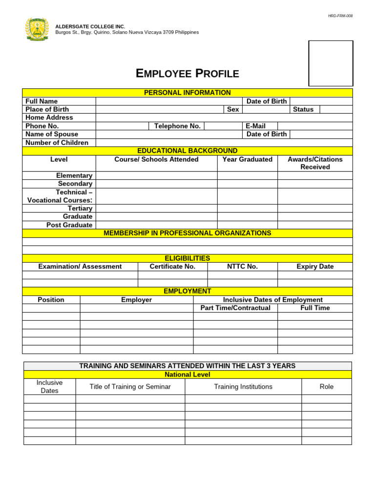 Employee Profile Form Template | PDF | Justice | Crime & Violence