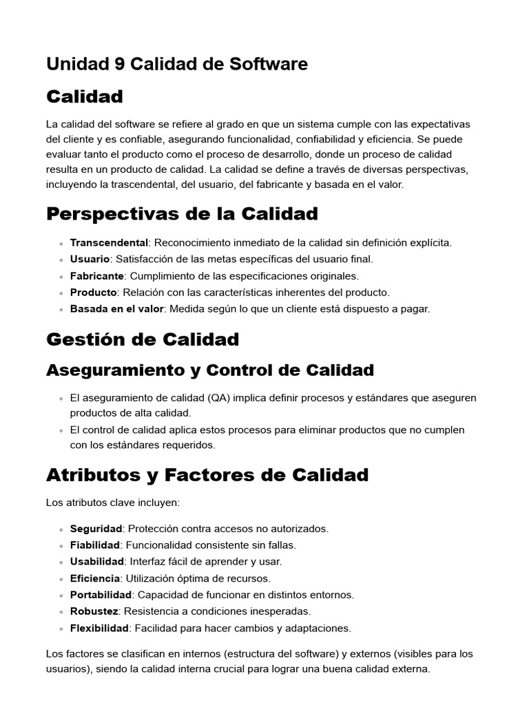 Calidad de Software: Perspectivas y Modelos | PDF | Software | Calidad ...