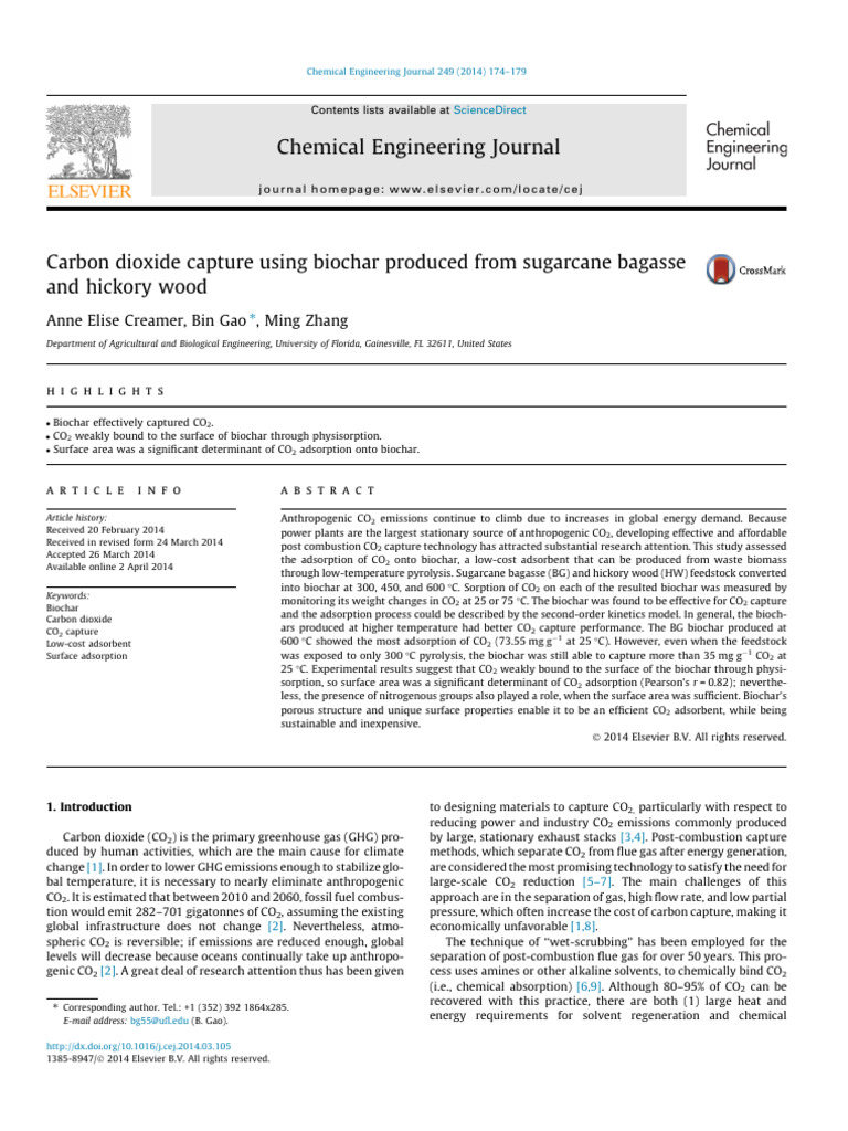 CO2 Capture Using Biochar from Biomass | PDF | Adsorption | Pyrolysis