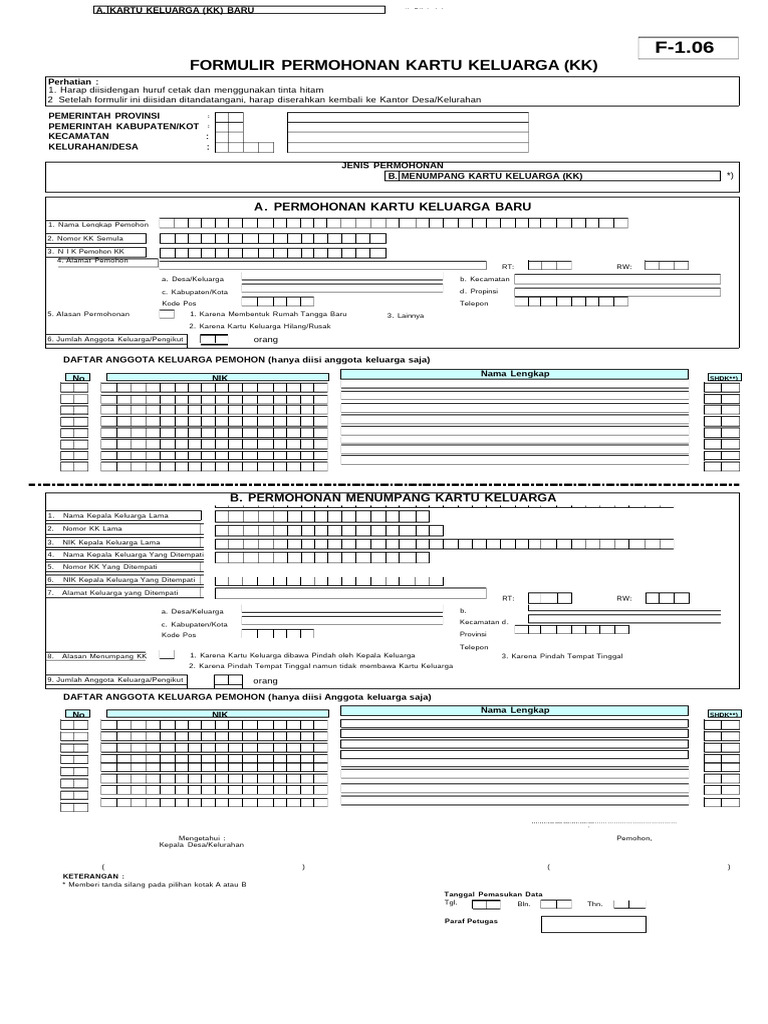 Formulir Permohonan Kartu Keluarga | PDF