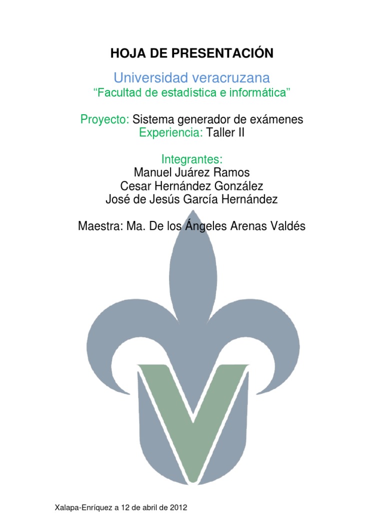 Universidad veracruzana: Hoja De Presentación | Contraseña | Prueba ...