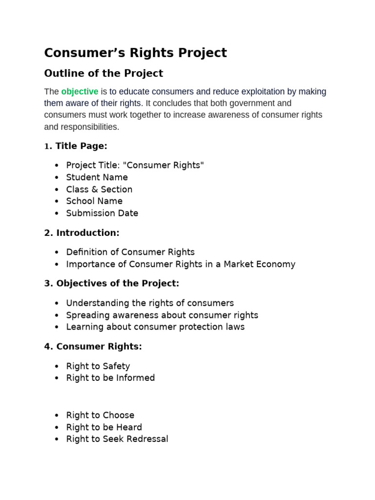 Class 10 Consumer Rights Project | PDF | Consumer Protection