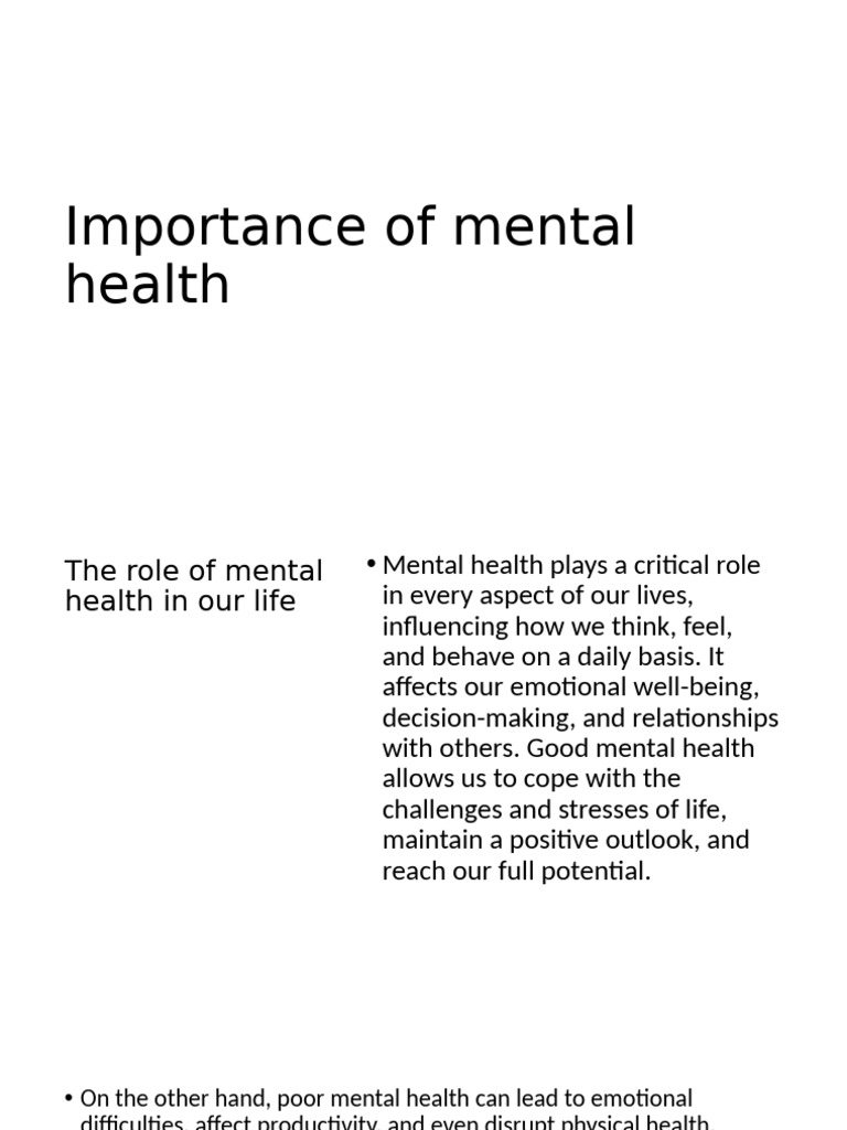 Importance of Mental Health in Life | PDF | Mental Health | Major ...