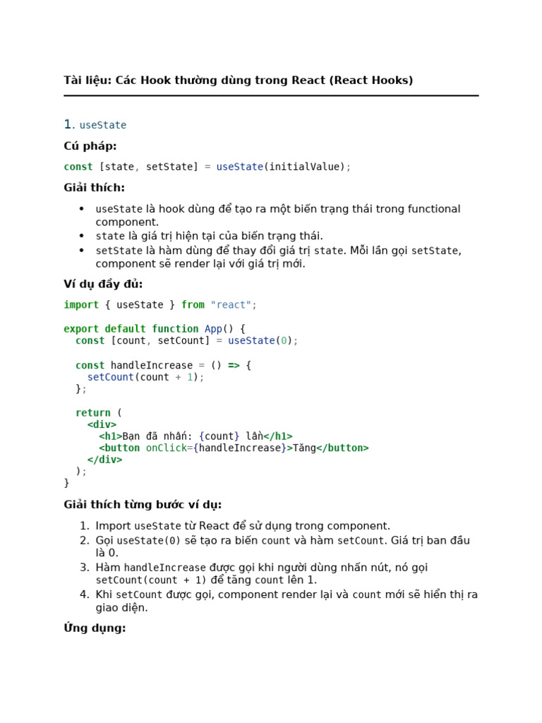React Use Hooks Summary | PDF