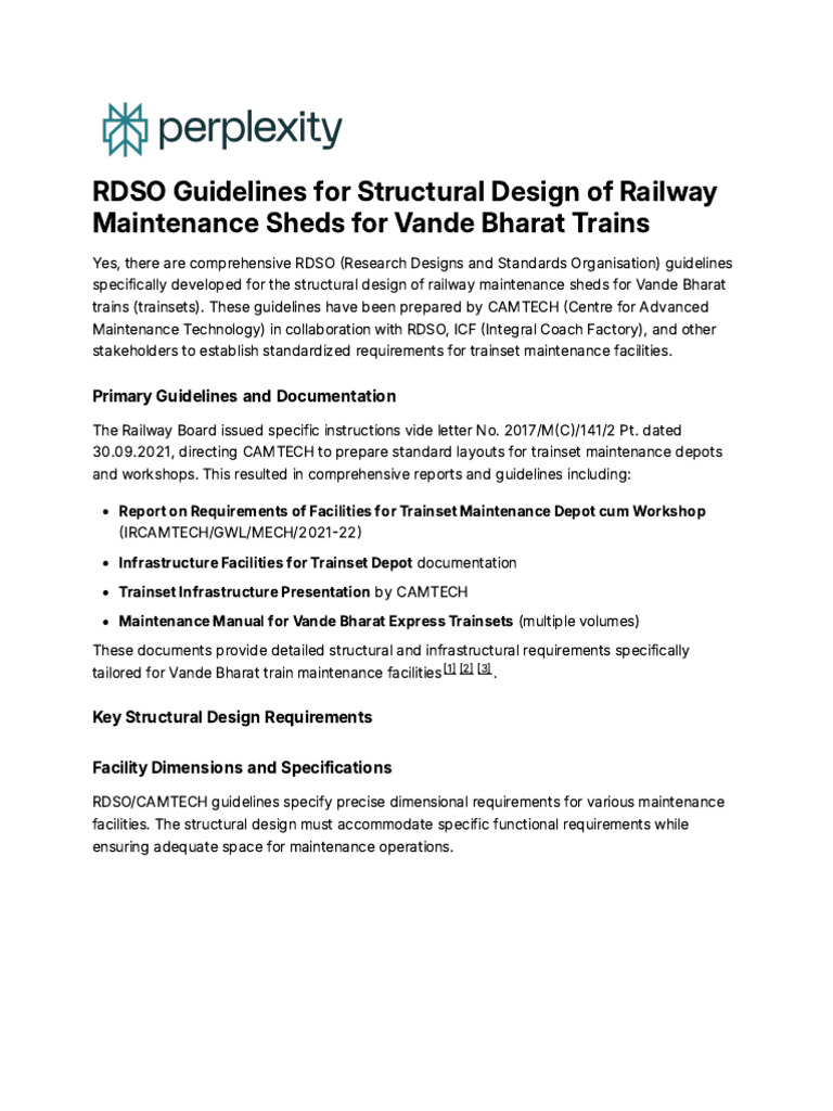 RDSO Guidelines for Vande Bharat Sheds | PDF | Green Building | Crane ...