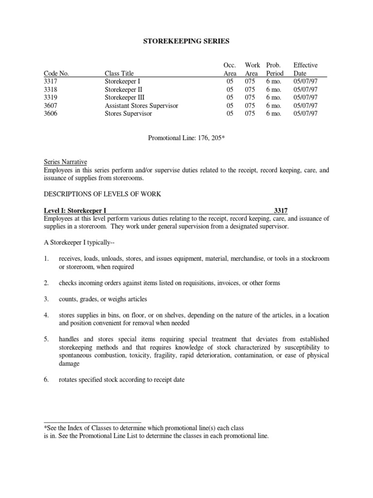 Storekeeping Job Descriptions and Levels | PDF | Inventory | Warehouse
