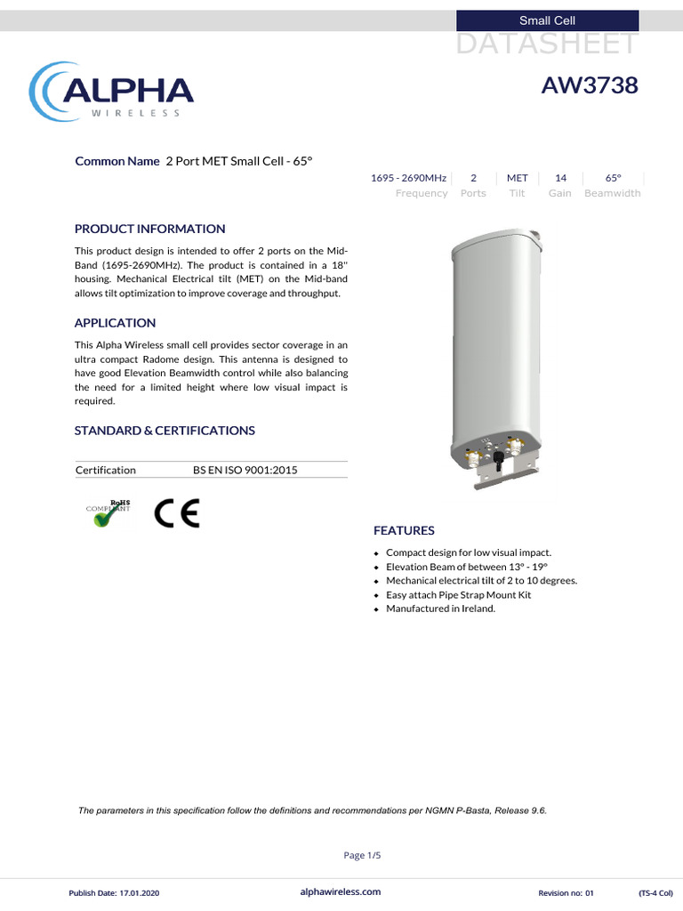 Alpha Wireless AW3738 Small Cell Datasheet | PDF | Electronics ...